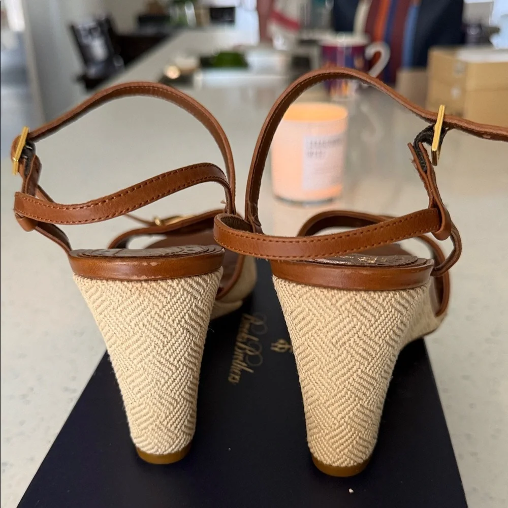 Pelle Moda Brown and Cream Wedge Sandals - Picture 2 of 5